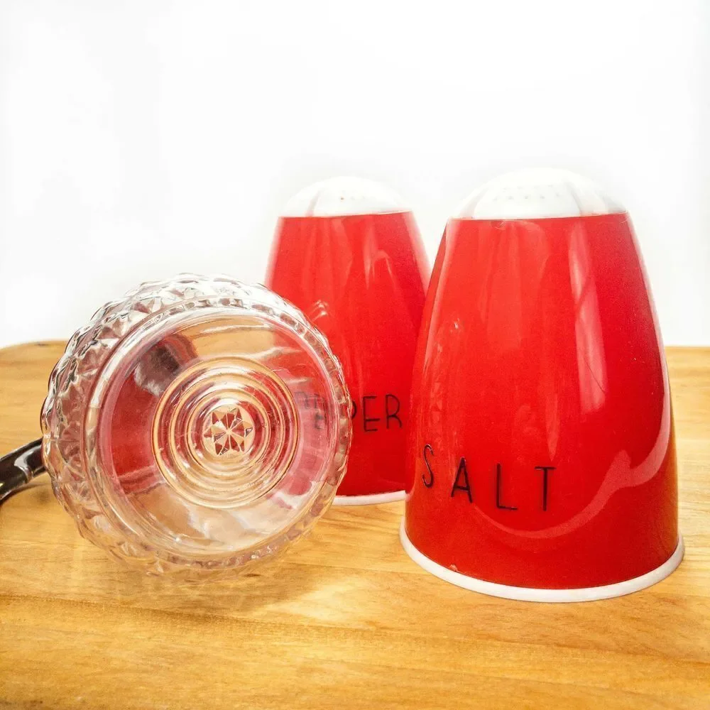 MCM Atomic Red Diner Set: Salt & Pepper Shakers and Syrup Pitcher